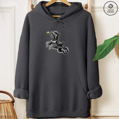 Schnauzer Tennis Ball Hoodie Charcoal Taco-Dog