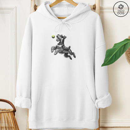 Schnauzer Tennis Ball Hoodie White Taco-Dog