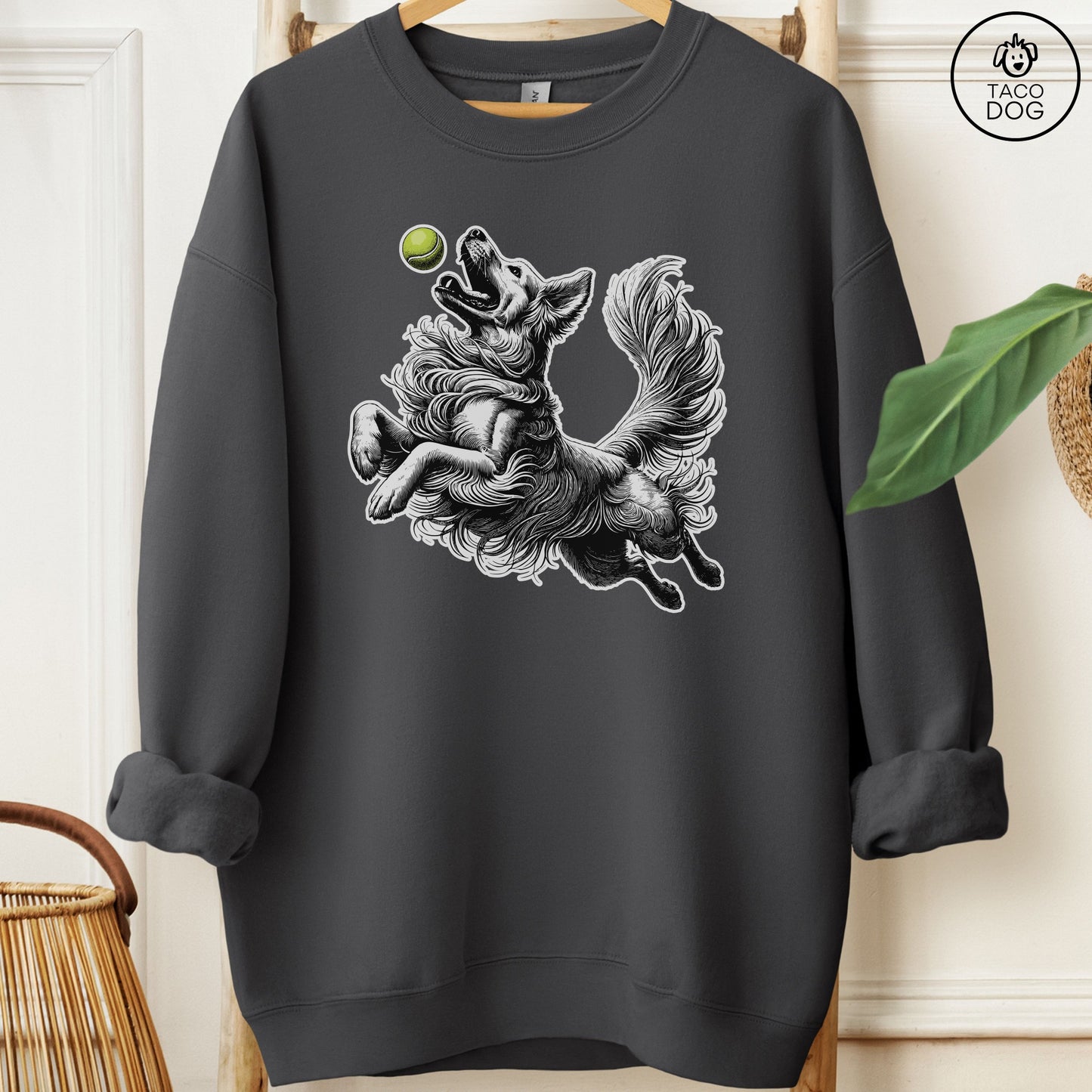 Golden Retriever Tennis Ball Sweatshirt Charcoal Taco-Dog