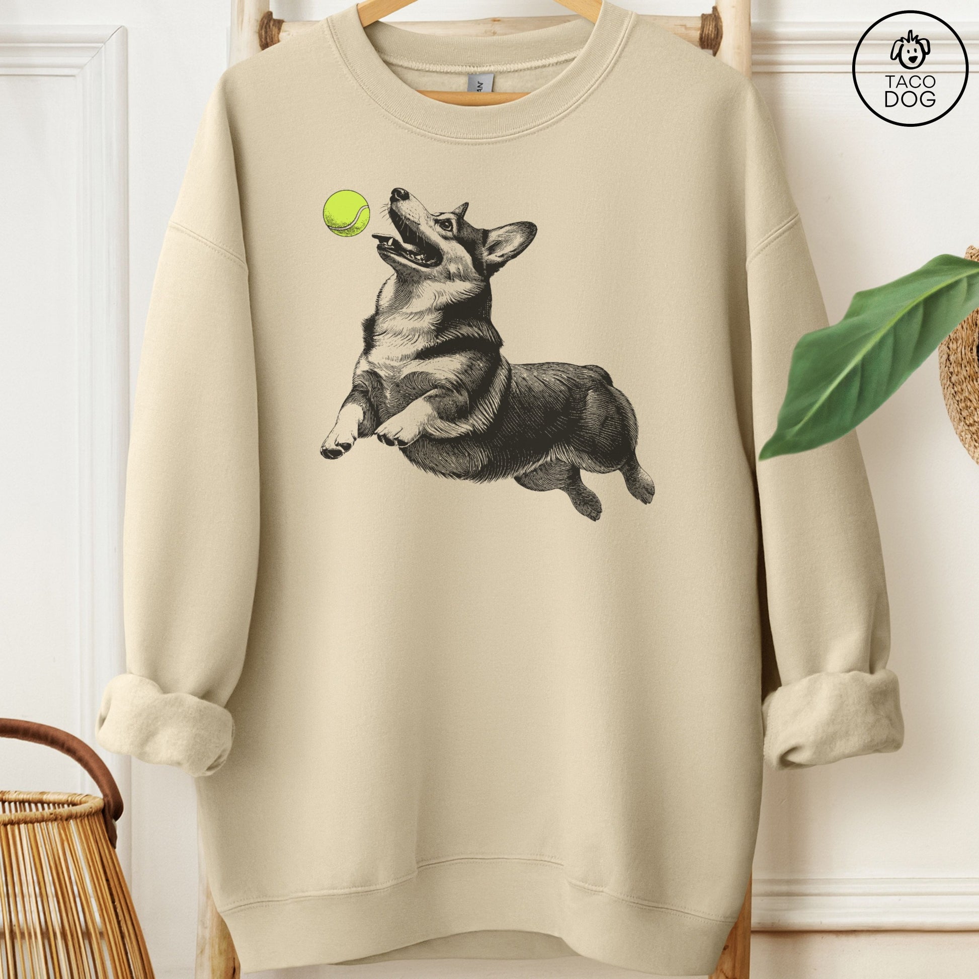 Corgi Tennis Ball Sweatshirt Sand Taco-Dog
