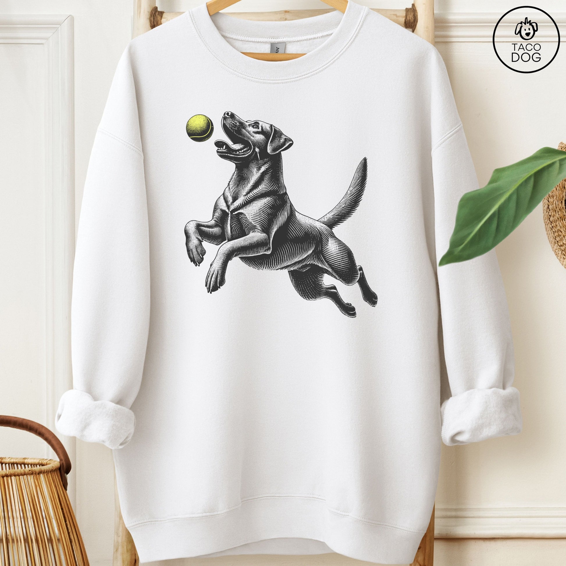 Labrador Retriever Tennis Ball Sweatshirt White Taco-Dog