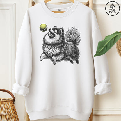 Pomeranian Tennis Ball Sweatshirt White Taco-Dog