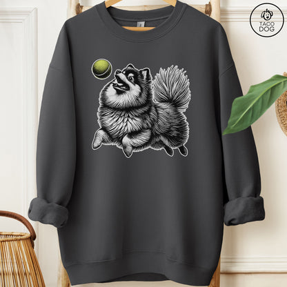 Pomeranian Tennis Ball Sweatshirt Charcoal Taco-Dog