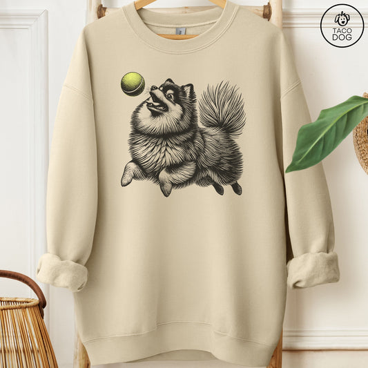 Pomeranian Tennis Ball Sweatshirt Sand Taco-Dog
