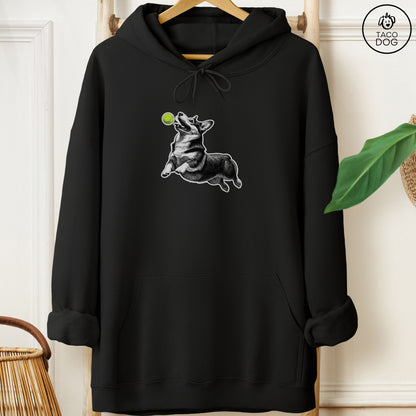 Corgi Tennis Ball Hoodie Black