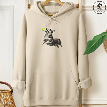 Corgi Tennis Ball Hoodie Sand