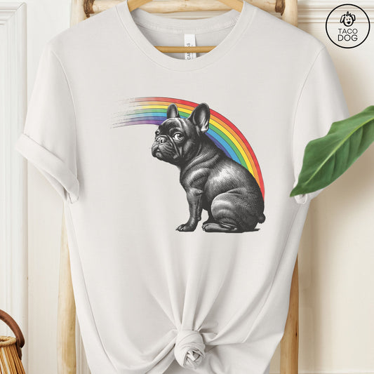 French Bulldog Frenchie Rainbow T-Shirt Vintage White