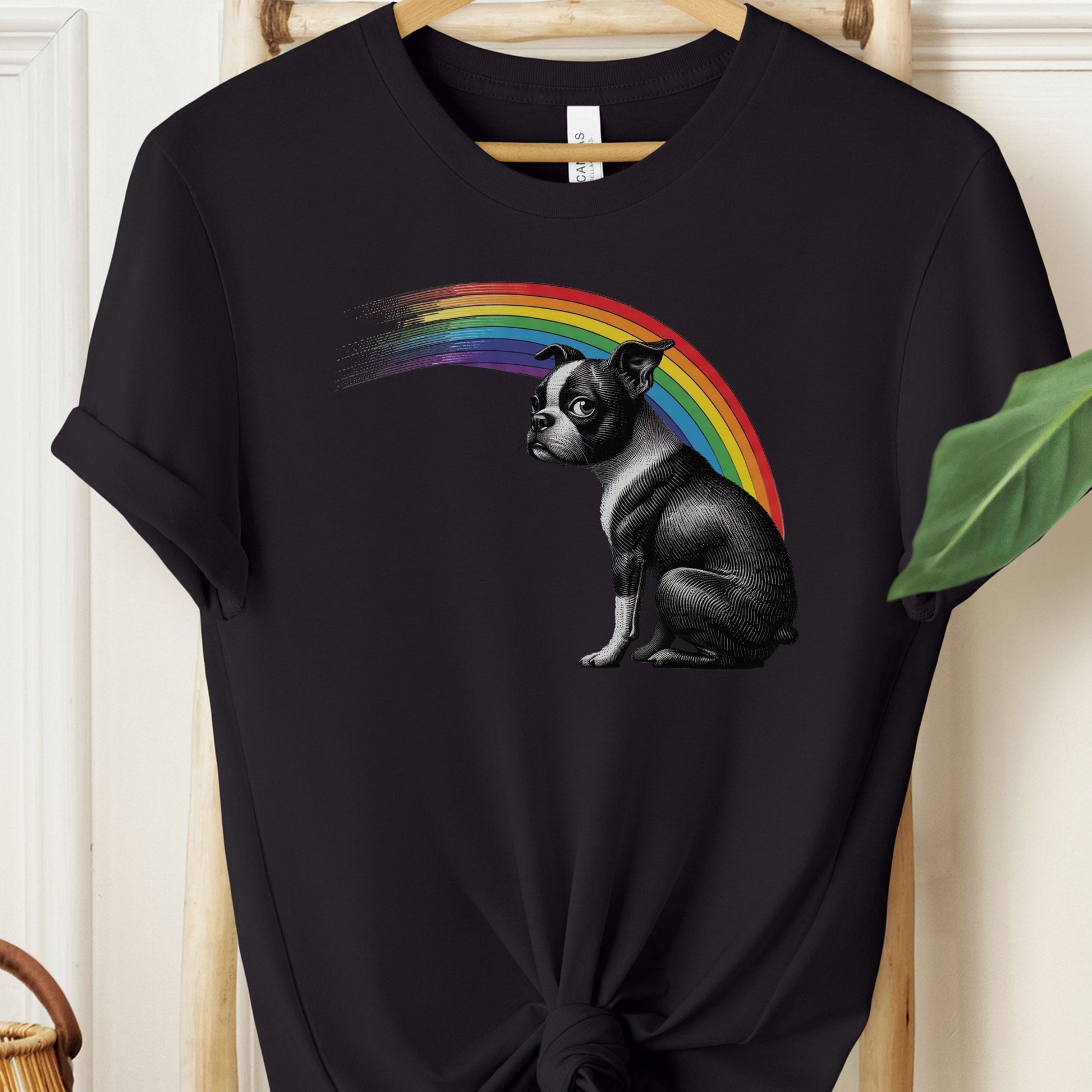 Boston Terrier Rainbow T-Shirt Black Taco-Dog