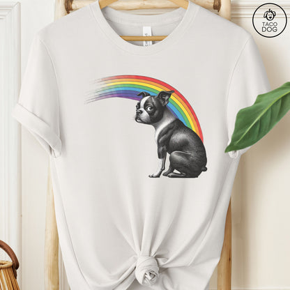 Boston Terrier Rainbow T-Shirt Vintage White Taco-Dog