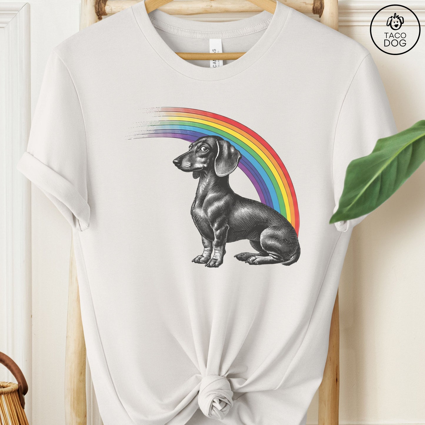 Dachshund Weenie Rainbow T-Shirt Vintage White