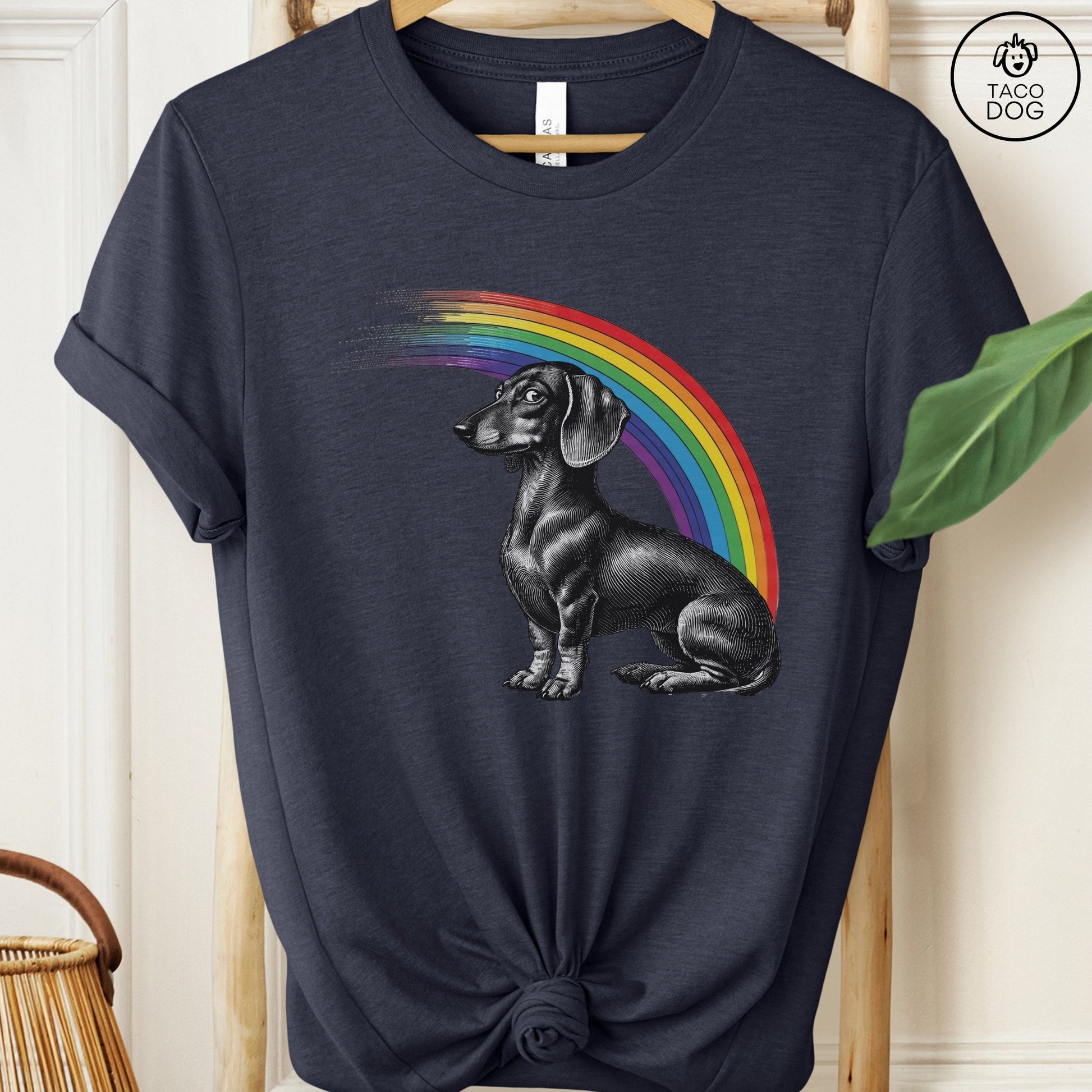 Dachshund Weenie Rainbow T-Shirt Heather Midnight Navy