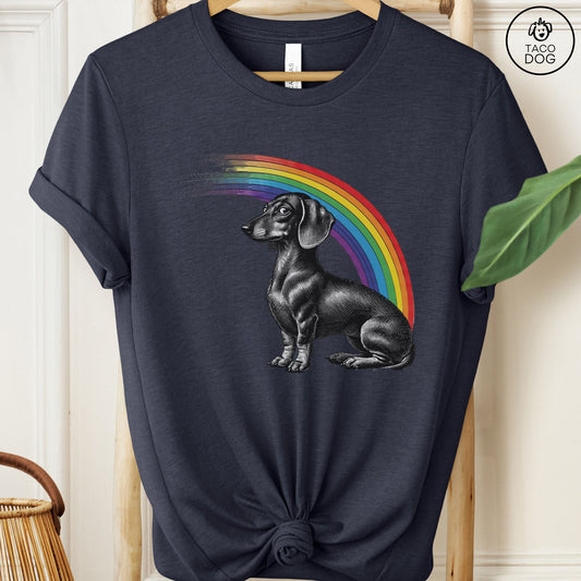Dachshund Weenie Rainbow T-Shirt Heather Midnight Navy