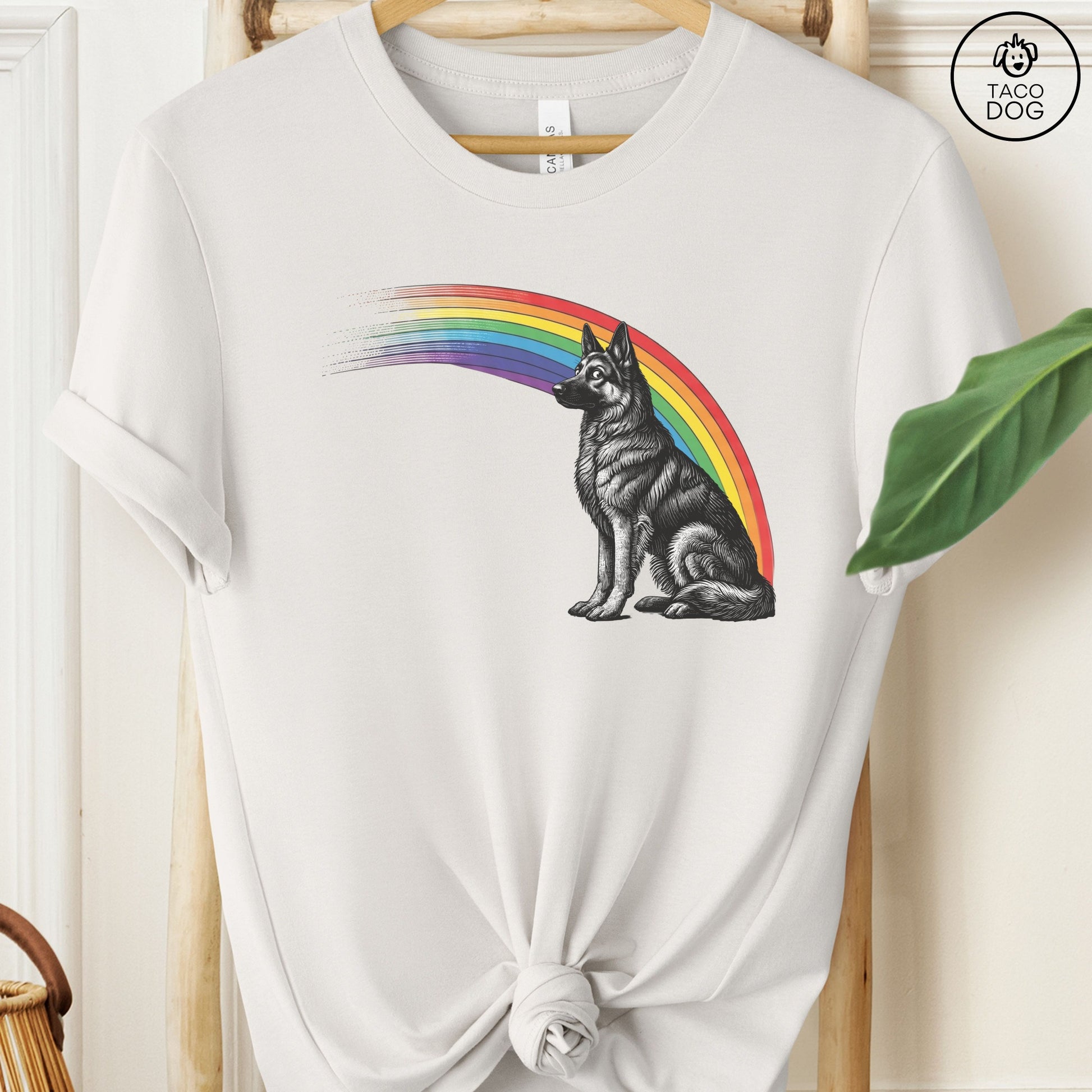 German Shepherd Rainbow T-Shirt Vintage White Taco-Dog