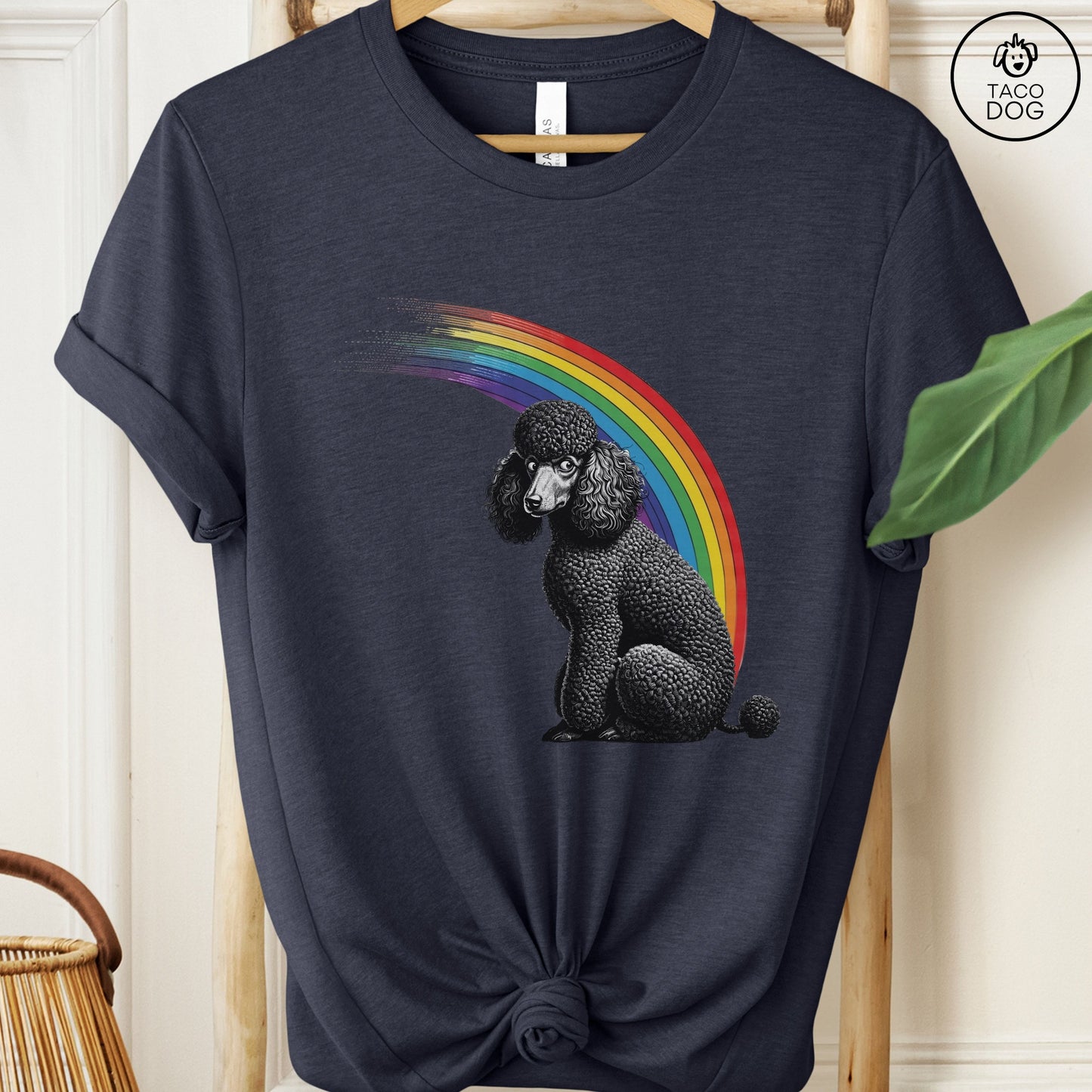 Poodle Rainbow T-Shirt Heather Midnight Navy Taco-Dog