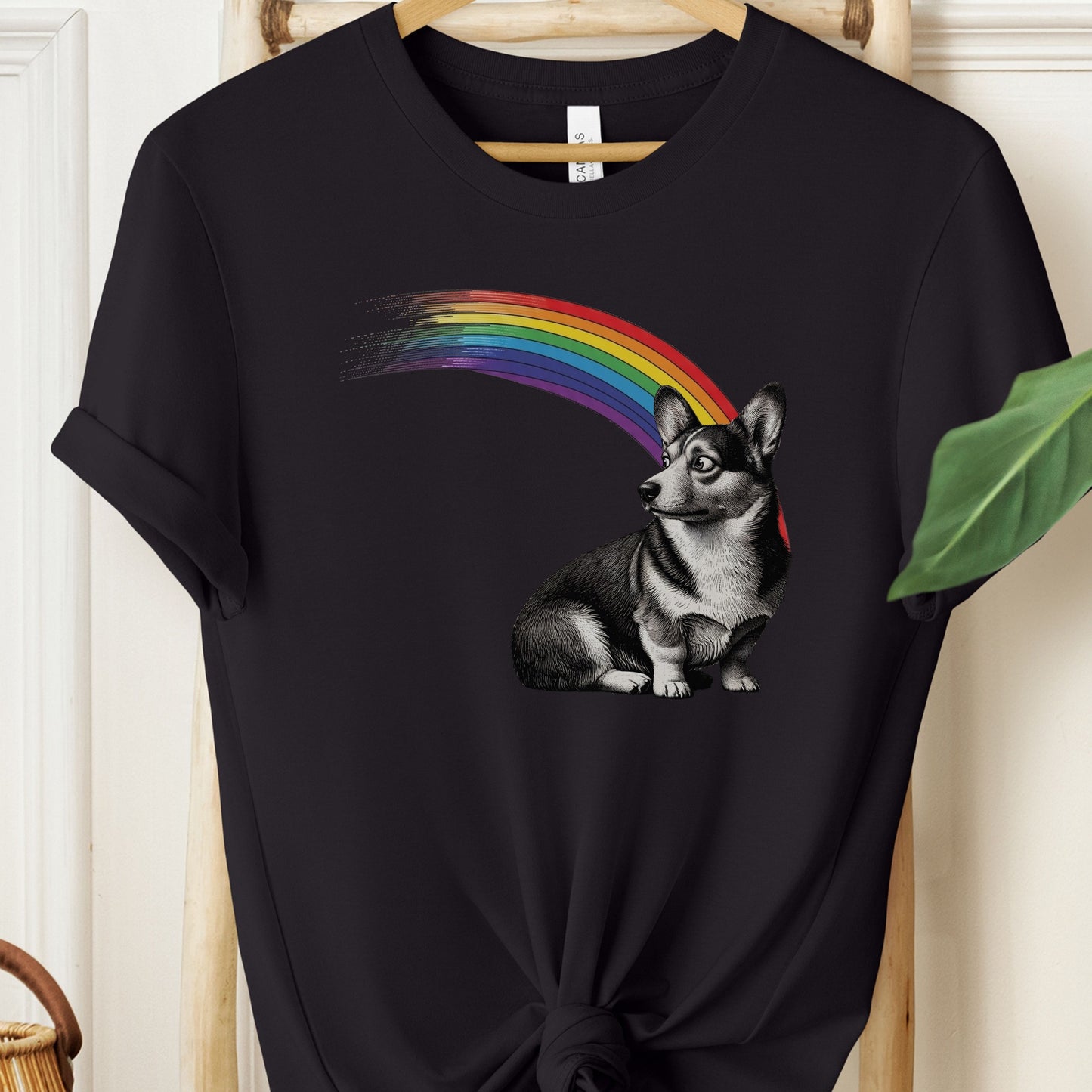 Corgi Rainbow T-Shirt Black