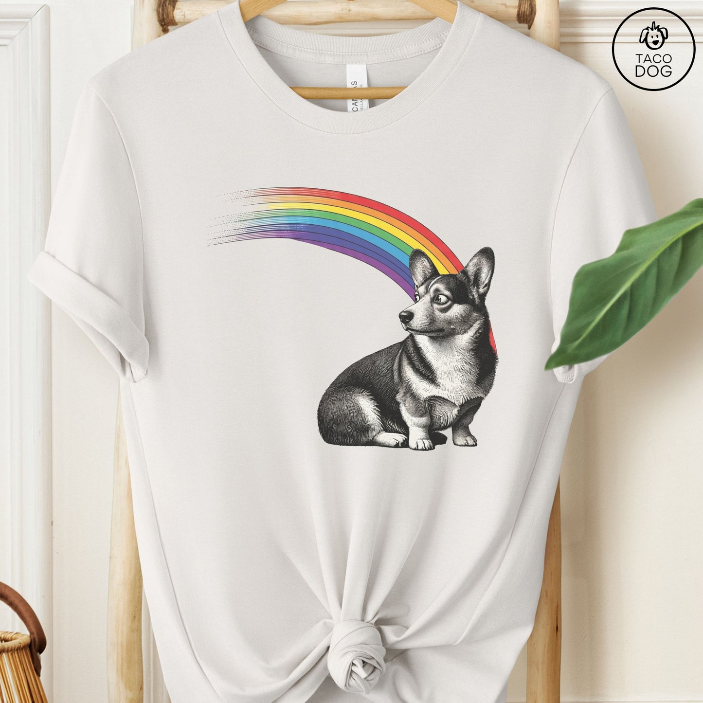 Corgi Rainbow T-Shirt Vintage White