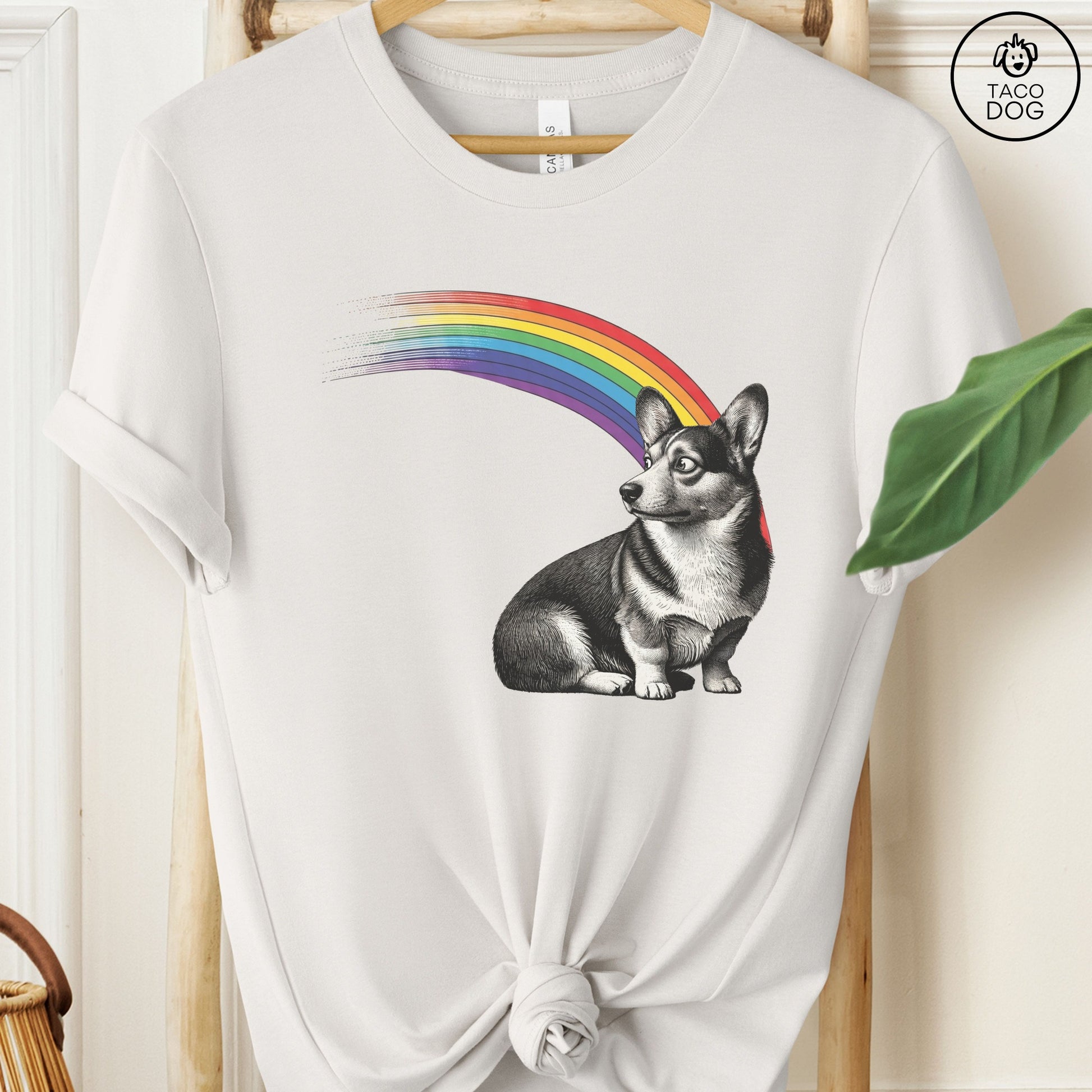 Corgi Rainbow T-Shirt Vintage White