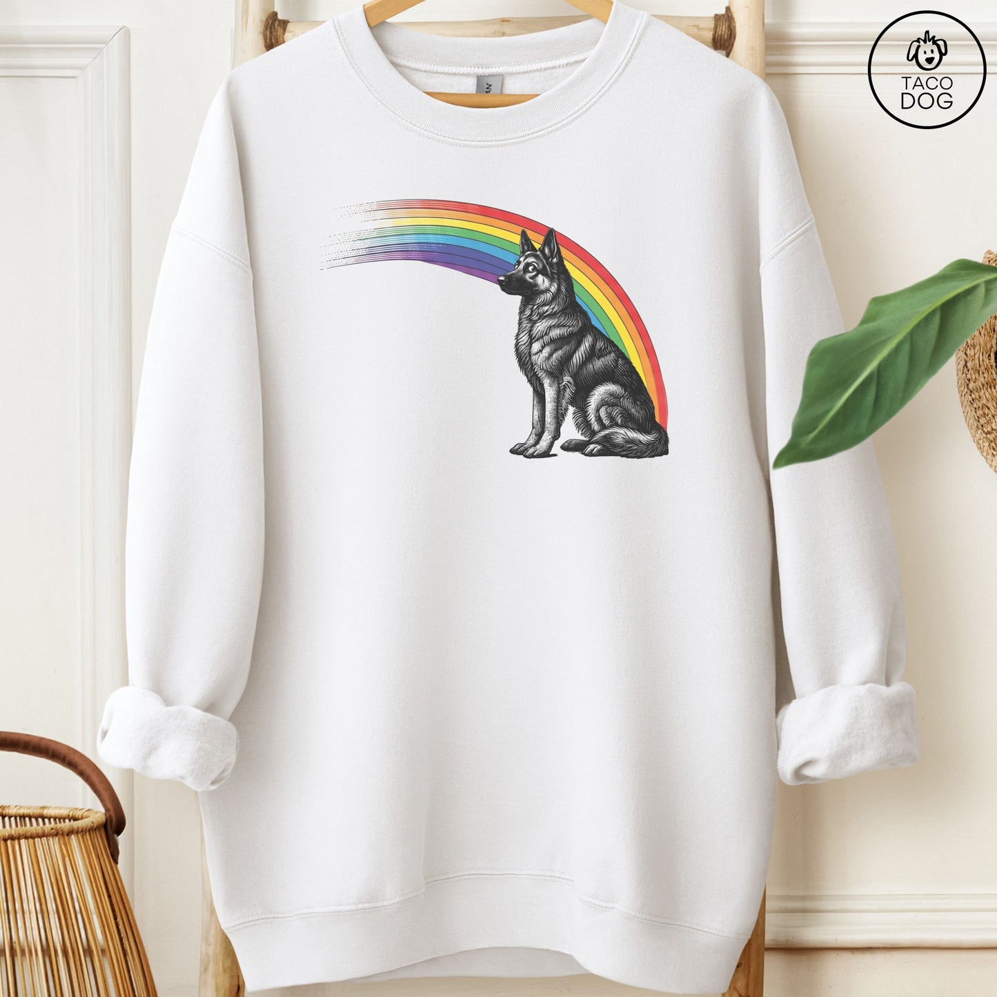 German Shepherd GSD Rainbow Sweatshirt White Taco-Dog