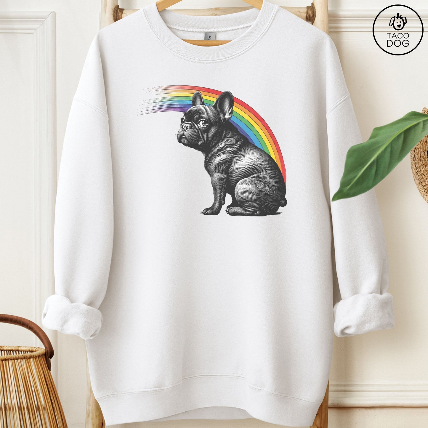 French Bulldog Frenchie Rainbow Sweatshirt White Taco-Dog