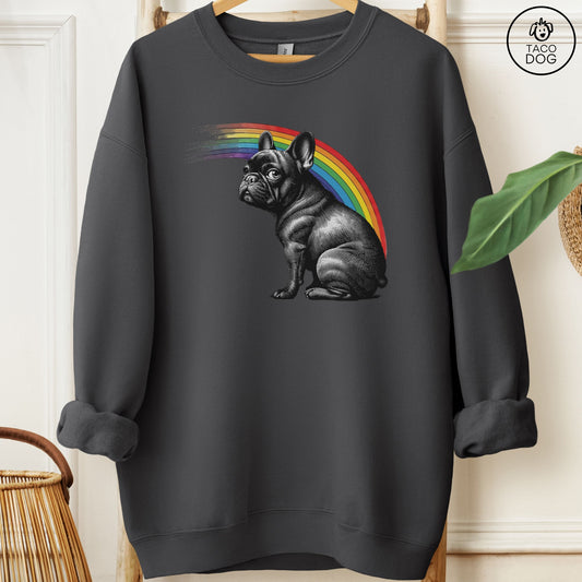 French Bulldog Frenchie Rainbow Sweatshirt Charcoal Taco-Dog