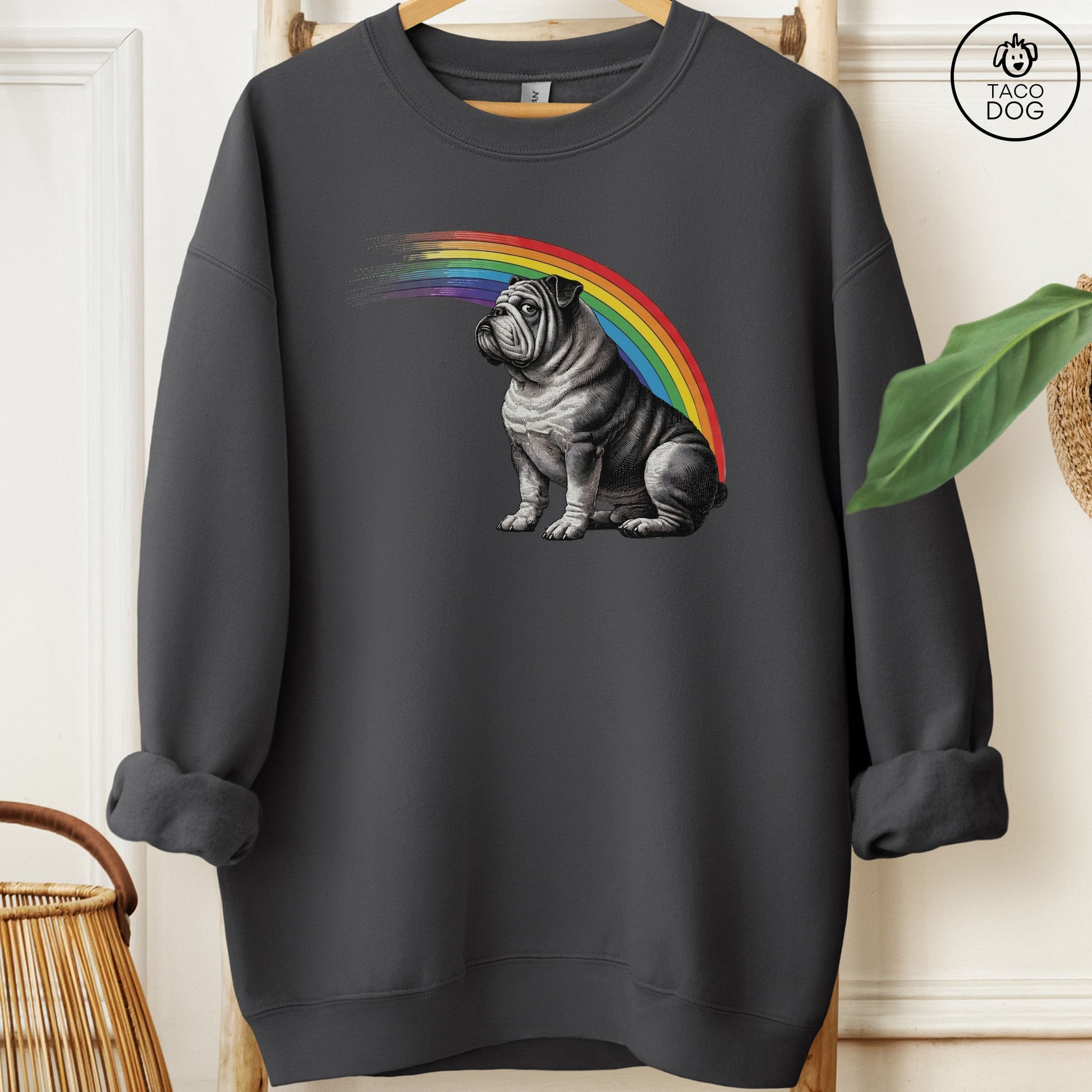 English Bulldog Rainbow Sweatshirt Charcoal Taco-Dog