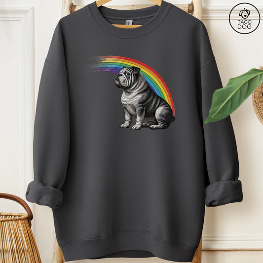 English Bulldog Rainbow Sweatshirt Charcoal Taco-Dog