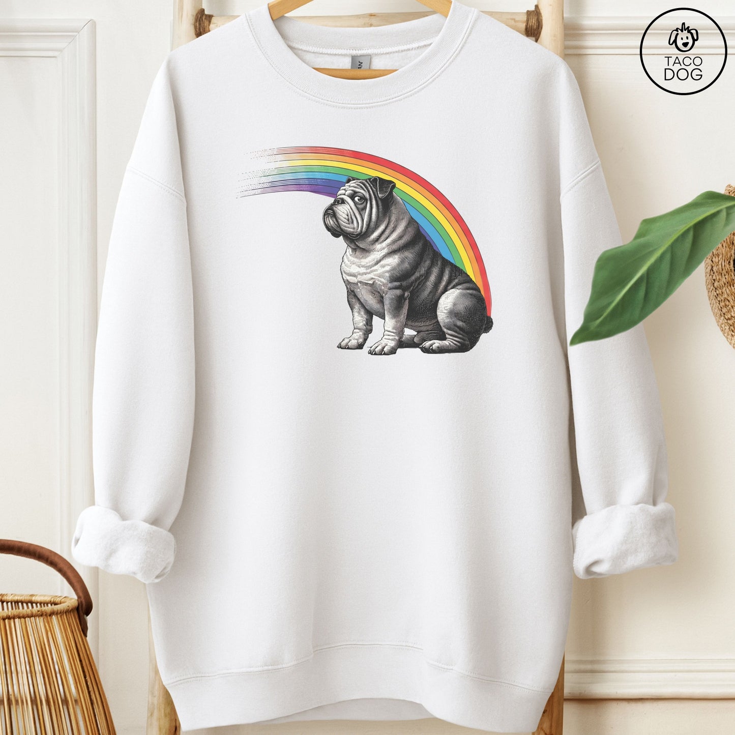 English Bulldog Rainbow Sweatshirt White Taco-Dog