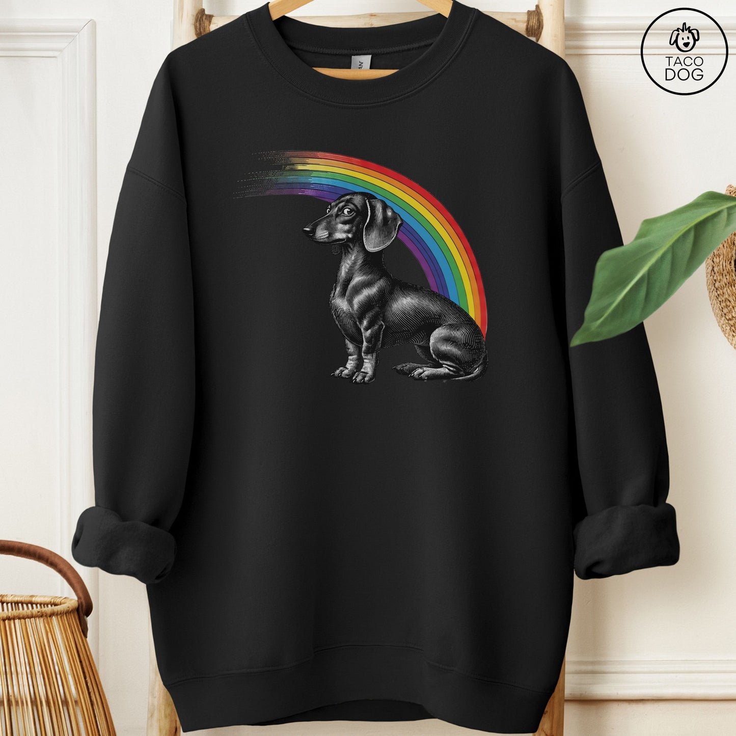 Dachshund Weenie Rainbow Sweatshirt Black Taco-Dog