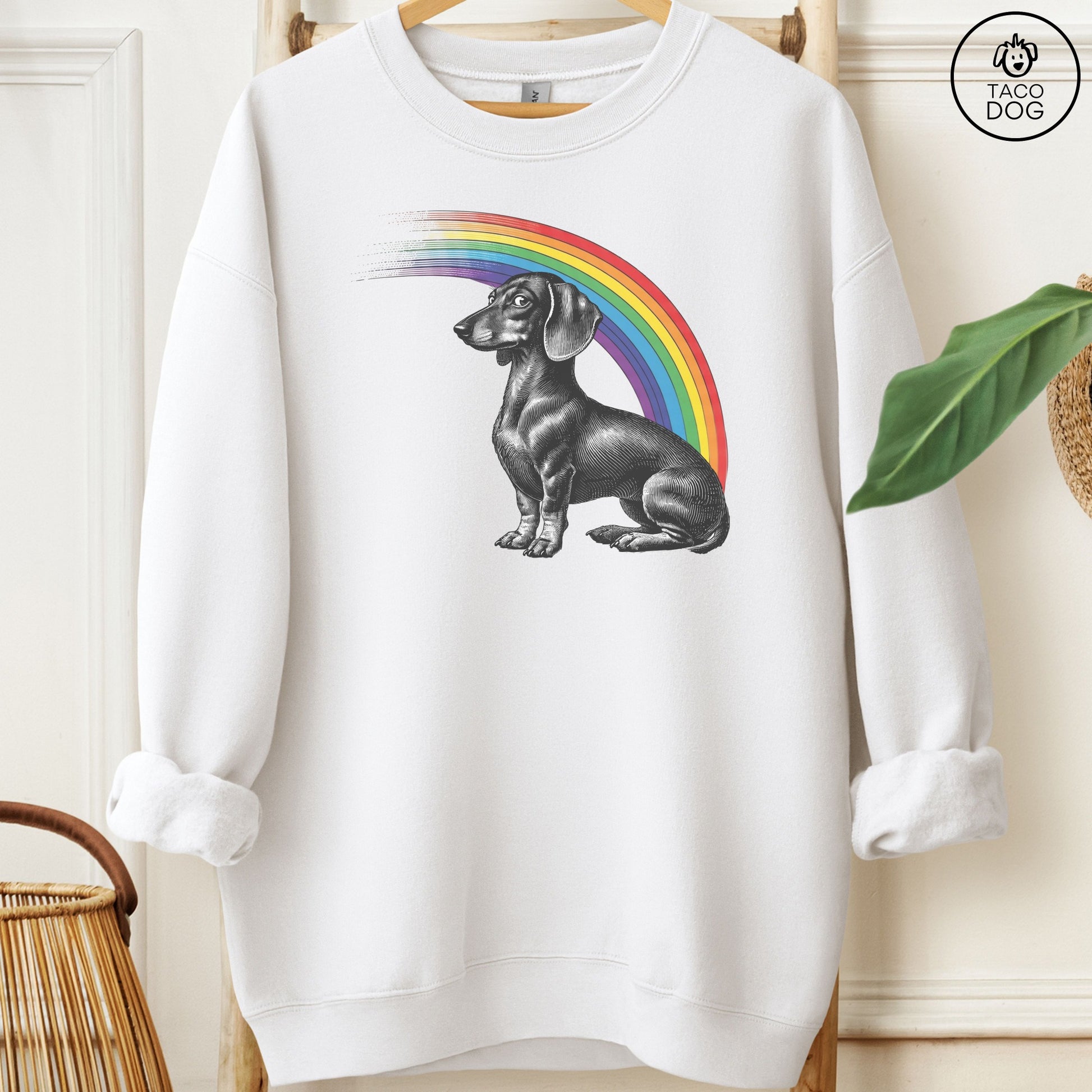 Dachshund Weenie Rainbow Sweatshirt White Taco-Dog