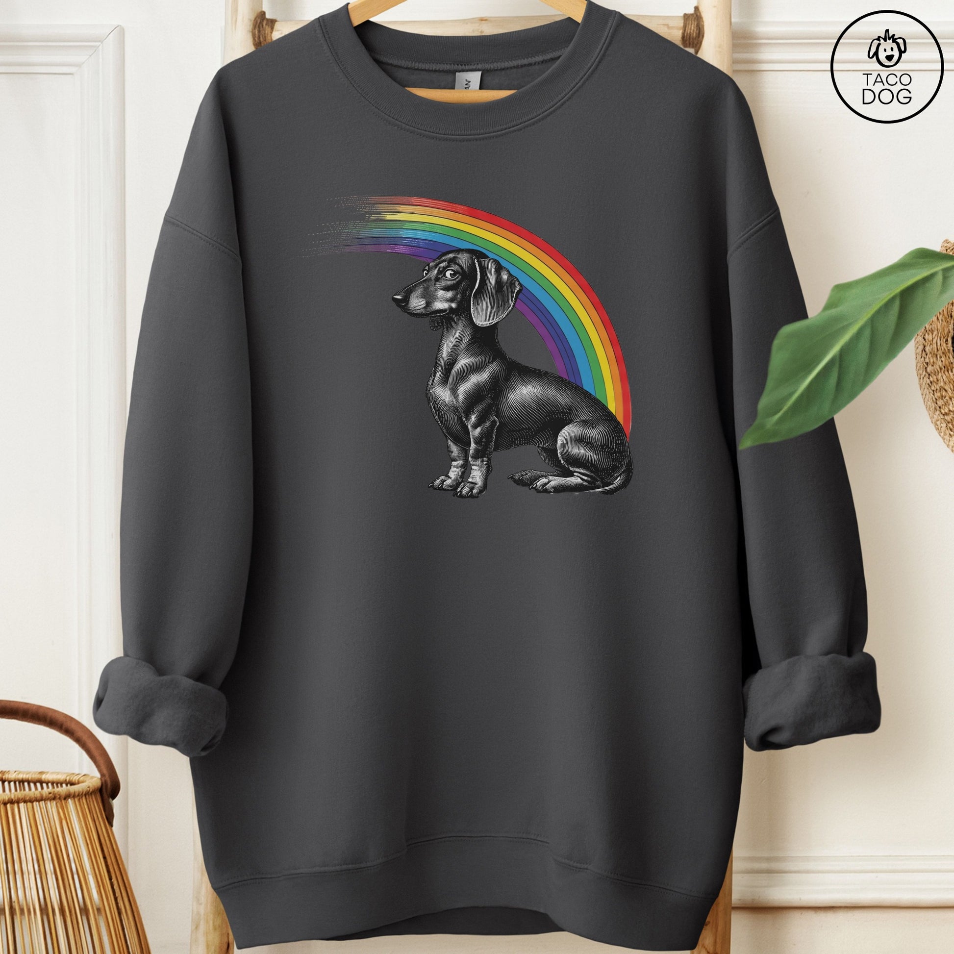 Dachshund Weenie Rainbow Sweatshirt Charcoal Taco-Dog