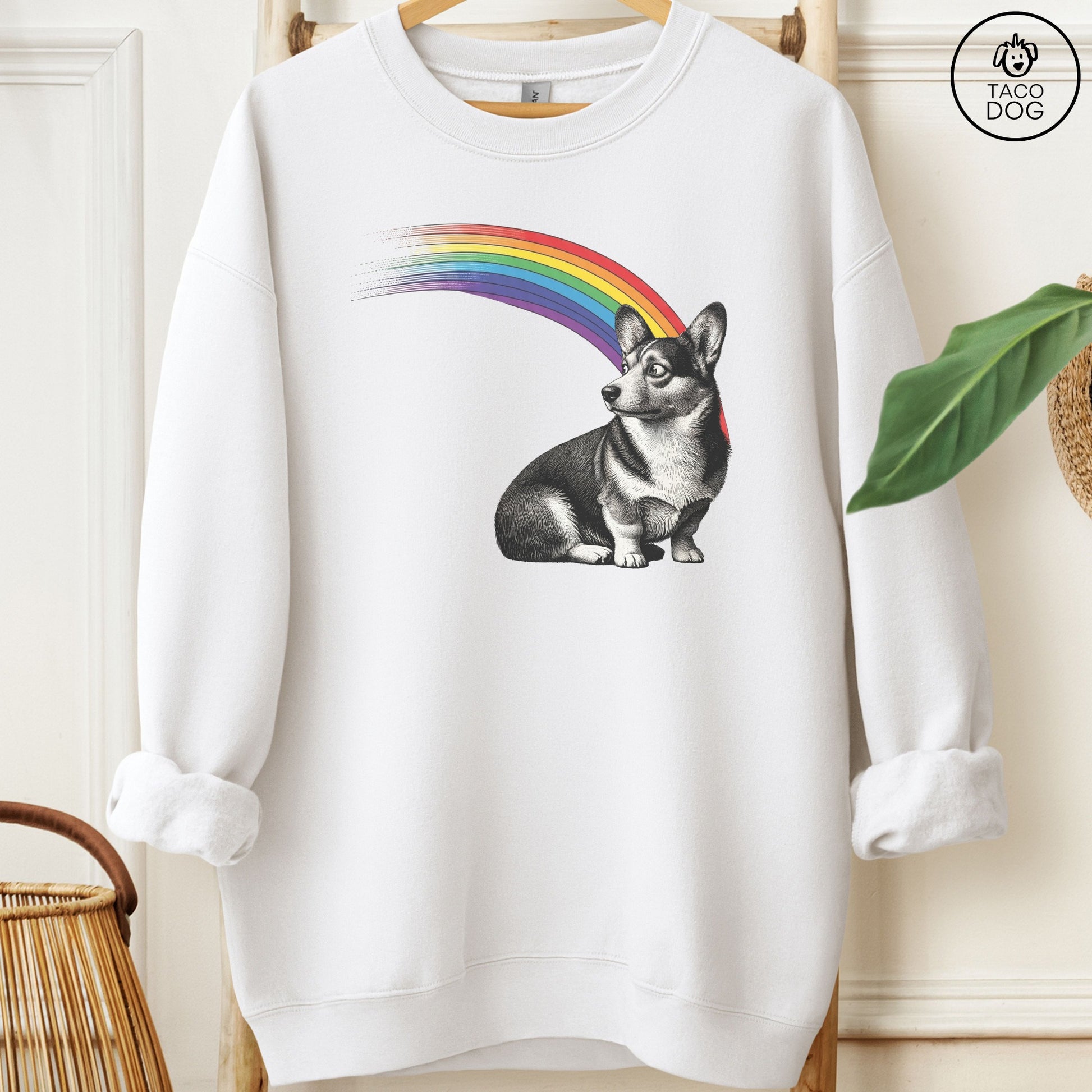 Corgi Rainbow Sweatshirt White