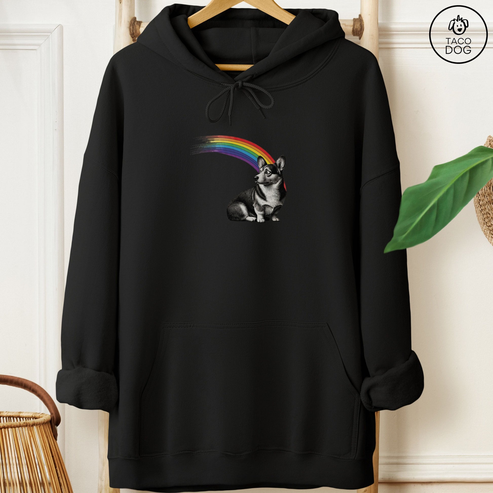 Corgi Rainbow Hoodie Black