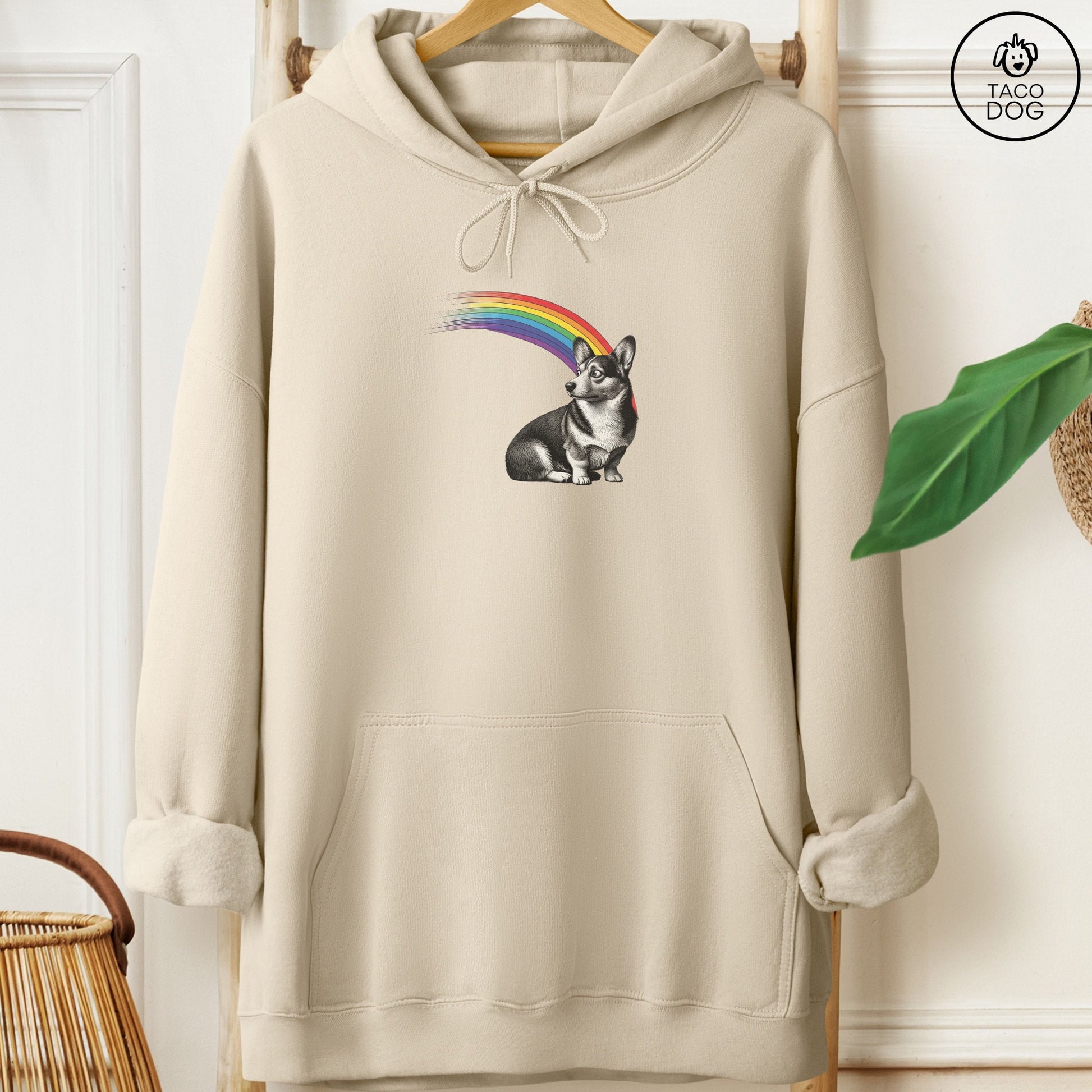 Corgi Rainbow Hoodie Sand