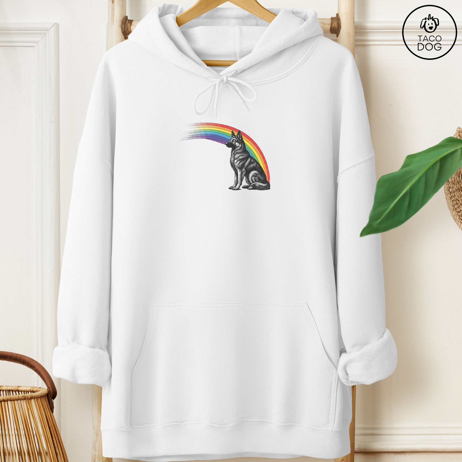 German Shepherd GSD Rainbow Hoodie White Taco-Dog