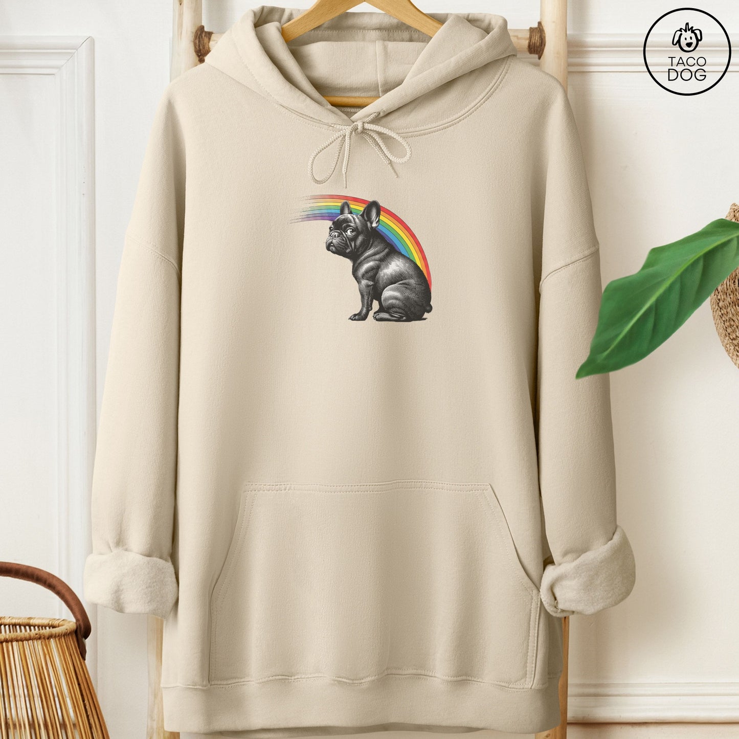 French Bulldog Frenchie Rainbow Hoodie Sand Taco-Dog