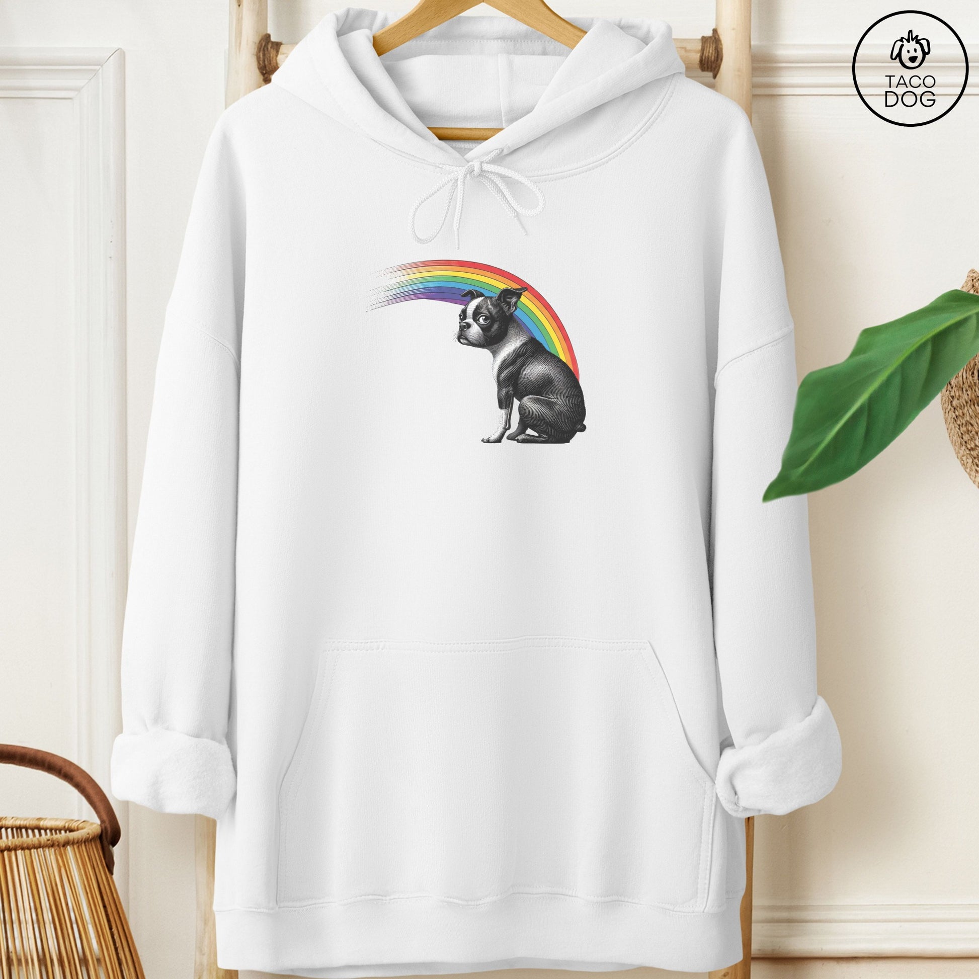 Boston Terrier Rainbow Hoodie White Taco-Dog