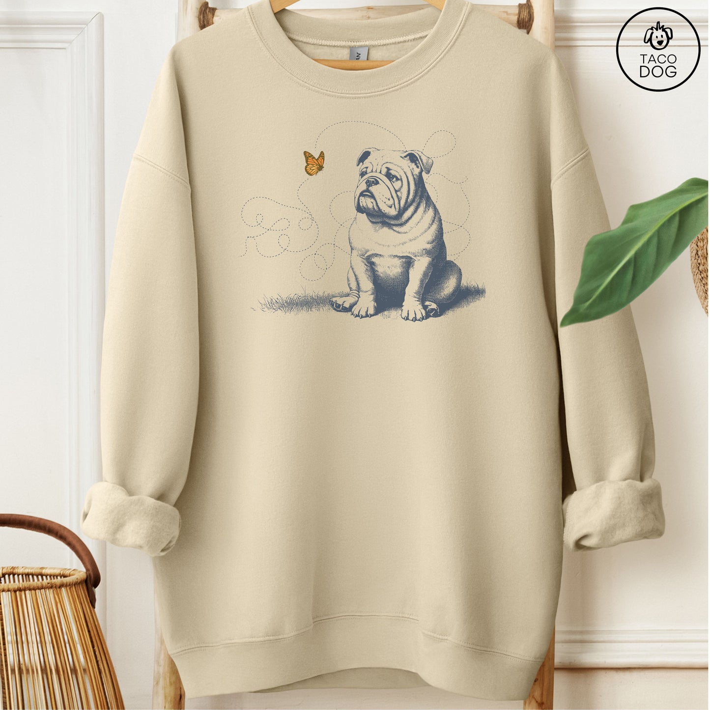 English Bulldog Monarch Butterfly Sweatshirt Sand Taco-Dog