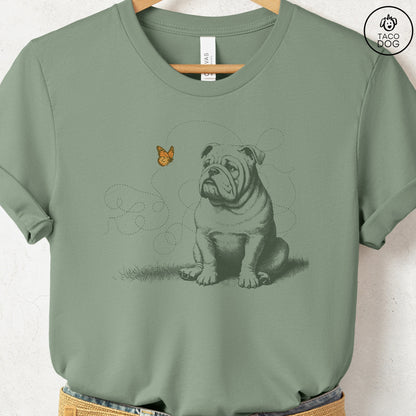 English Bulldog Monarch Butterfly T-Shirt Sage Taco-Dog