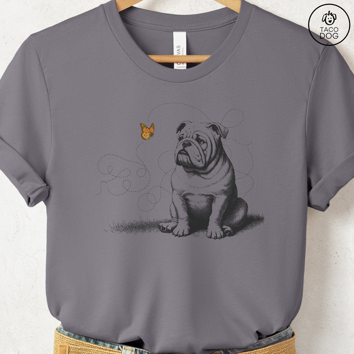 English Bulldog Monarch Butterfly T-Shirt Storm Taco-Dog