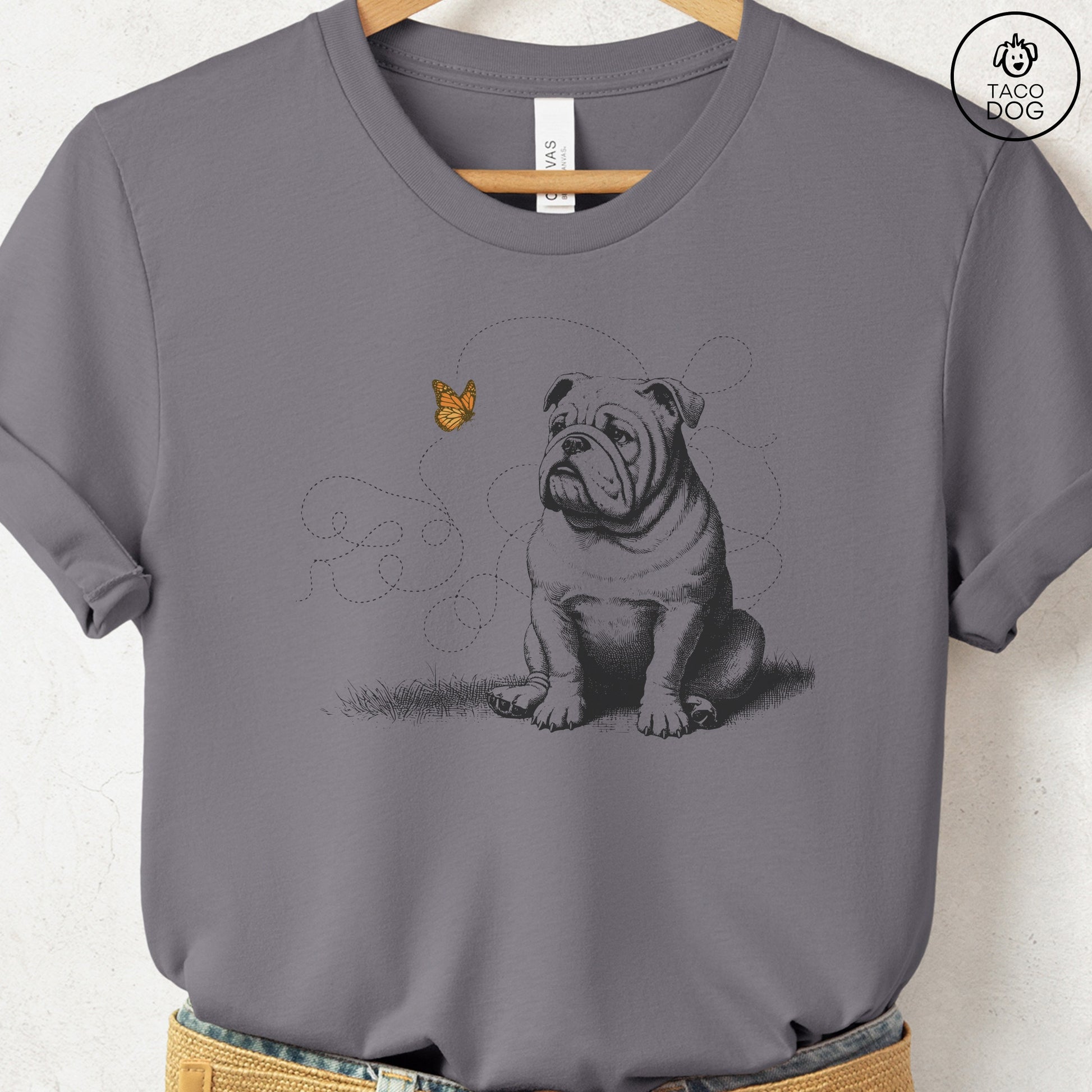 English Bulldog Monarch Butterfly T-Shirt Storm Taco-Dog