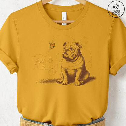 English Bulldog Monarch Butterfly T-Shirt Mustard Taco-Dog