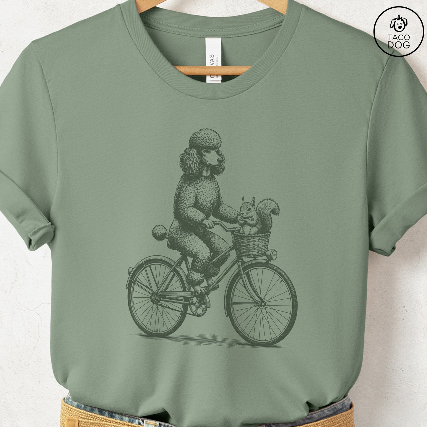 Poodle Squirrel Bike T-Shirt Sage