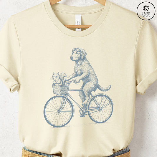 Curly Coated Retriever Squirrel Bike T-Shirt Natural