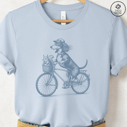 Dachshund Weenie Squirrel Bike T-Shirt Light Blue Taco-Dog