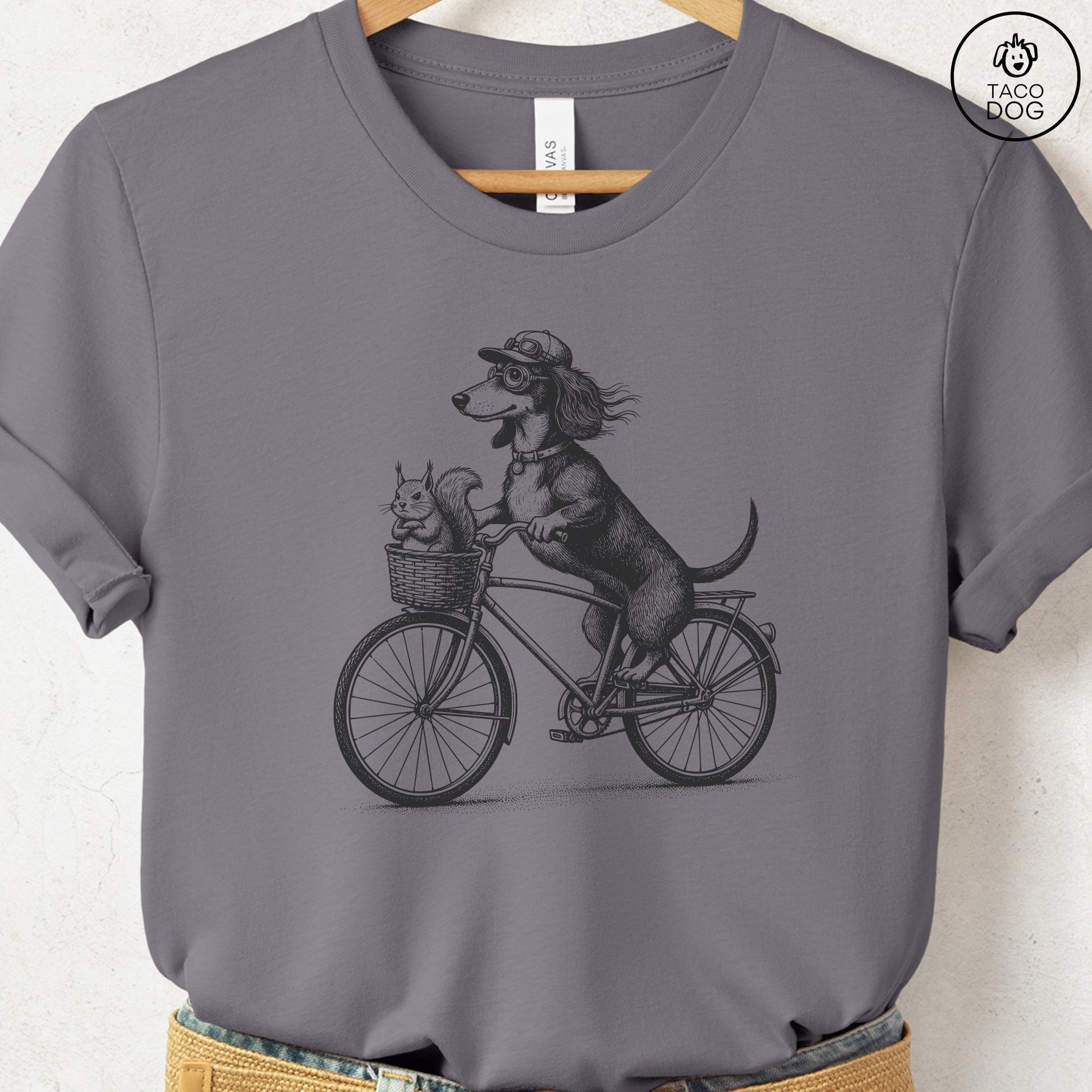 Dachshund Weenie Squirrel Bike T-Shirt Storm Taco-Dog
