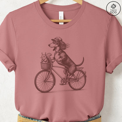 Dachshund Weenie Squirrel Bike T-Shirt Heather Mauve Taco-Dog