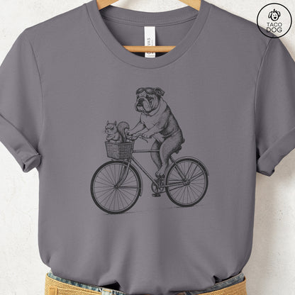 English Bulldog Squirrel Bike T-Shirt Storm Taco-Dog
