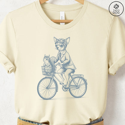 Chihuahua Squirrel Bike T-Shirt Natural Taco-Dog