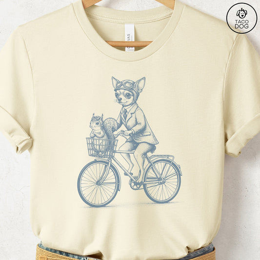 Chihuahua Squirrel Bike T-Shirt Natural Taco-Dog