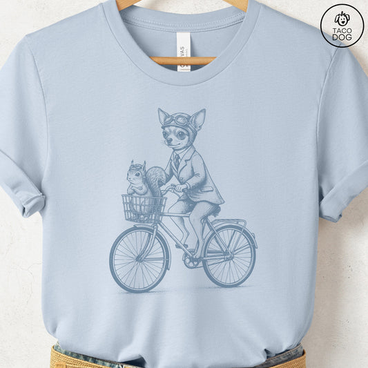 Chihuahua Squirrel Bike T-Shirt Light Blue